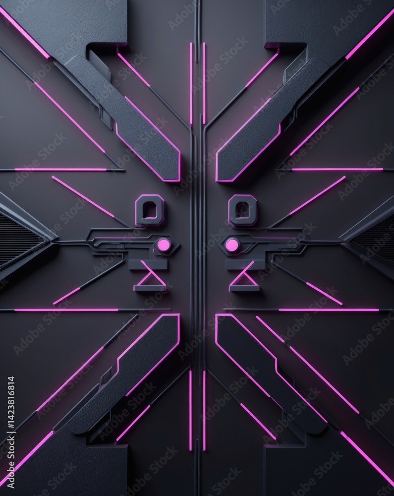 Poster geometric technology design with a striking combination of dark gray and neon pink lines