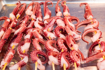 raw squid skewers at horizontal composition