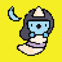 Pixel Art Oni Ghost Icon, Japanese Demon Design