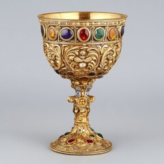 Ornate Gold Chalice Cup with Gemstone Inlays