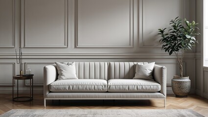 A minimalist sofa with a streamlined design creates an elegant focal point