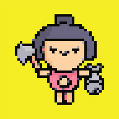 Pixel Art Oni Ghost Icon, Japanese Demon Design