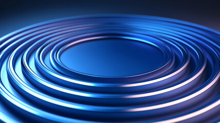 Abstract concentric blue metallic circles, creating a depth effect