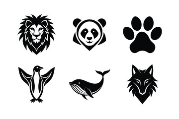 set of silhouettes  animals vector logo icon