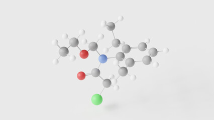 acetochlor molecule 3d, molecular structure, ball and stick model, structural chemical formula herbicide