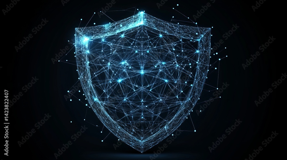 Poster abstract digital shield network security concept futuristic technology data protection modern design