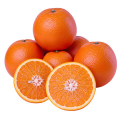 Fresh Oranges with Slices Against a Transparent Background