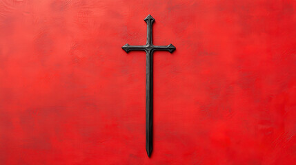 Leviathan Theme, Black cross against vibrant red background creates striking visual contrast