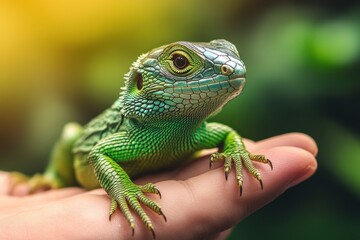 Fototapeta premium A close up photograph of a small green lizard