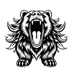 Roaring Bear  symmetrical, thick linework, fur details like flames