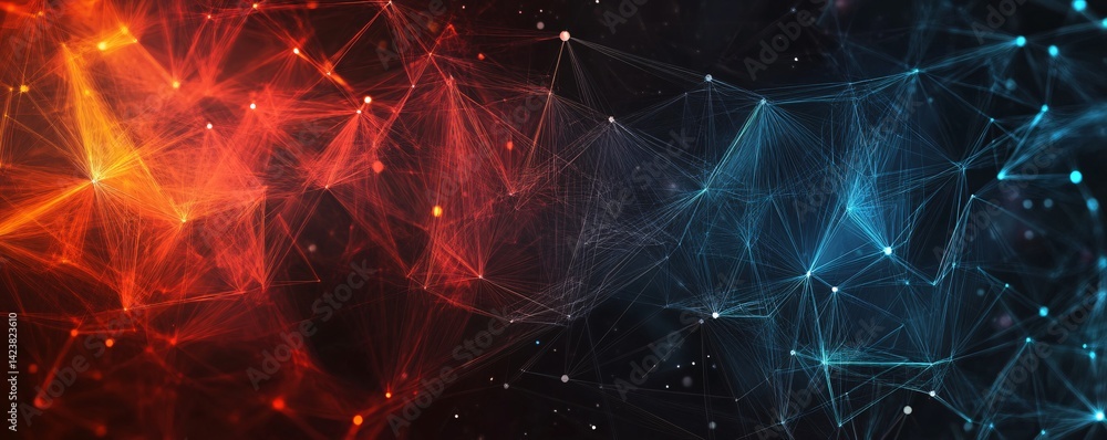 Aufkleber Abstract network forming complex connections with red and blue lights