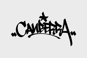 Canberra graffiti tag in bold, urban street art style. This vibrant vector design on a white background captures the essence of Australia’s capital, perfect for cultural, travel, and creative projects