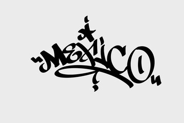 Mexico graffiti tag in bold street art style. Vector lettering on white background, great for urban culture designs, Latin themes, travel graphics, and digital artwork.
