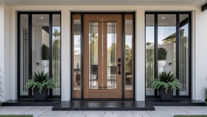 A sleek modern front door with clean lines and understated elegance