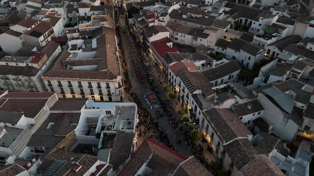 Semana Santa en Priego de C&oacute;rdoba. Pasos en vista de drone.