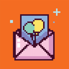 Pixel art icons for birthday celebration, fun and festive