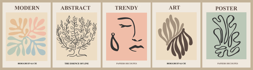 Set of abstract posters in modern pastel colors. Trendy retro inspired contemporary wall art for scandinavian or japandi style interiors. Aesthetic minimalist design. Vector art illustrations © Creative_Juice_Art