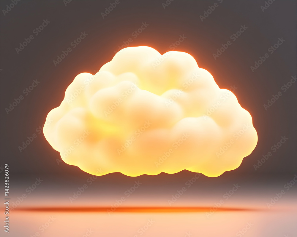 Aufkleber glowing, 3d rendered cloud, illuminated from within, casting a soft shadow on a dark surface