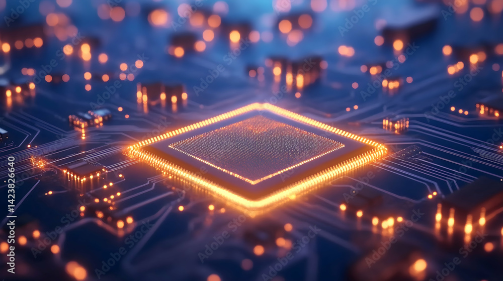 Aufkleber illuminated central processing unit on a circuit board