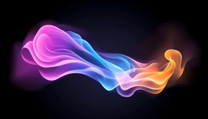 Abstract swirling neon light streaks in vibrant pink, blue, and orange hues against a black background