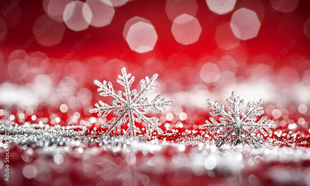 Poster intricate snowflakes on deep ruby red background creating elegant winter design made with generative