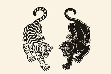 Engraving style tiger and panther illustration © Victoria
