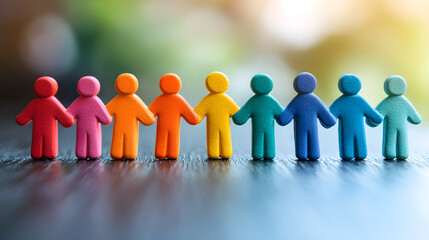Multicolored figures holding hands, representing community and inclusion