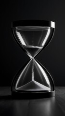 Time s relentless flow captured in elegant monochrome hourglass sand falling dark background