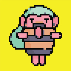 Pixel Art Oni Ghost Icon, Japanese Demon Design