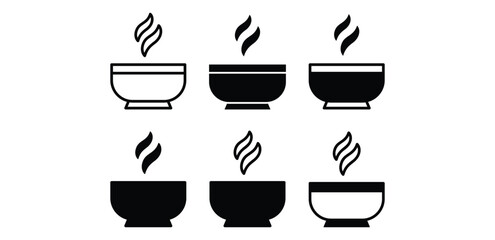 Hot Soup Bowl Icons Set Black and White Minimalist Vector Graphics Design