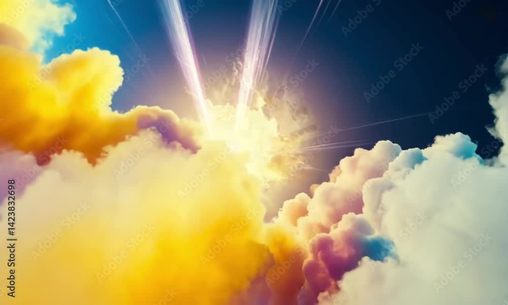 Poster dynamic colorful rays exploding in fluid motion creating vibrant visual effect made with generative 