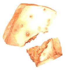 Chunks of Parmesan cheese. Hard yellow Parmesan cheese. Italian cheese. Watercolor isolated illustration hand drawn. For printing on menus, delivery, restaurants, social networks
