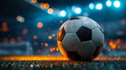 Soccer Ball on Grass Field at Night
