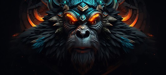 abstrak mozaic color of garuda gorilla in darkness, ai generative