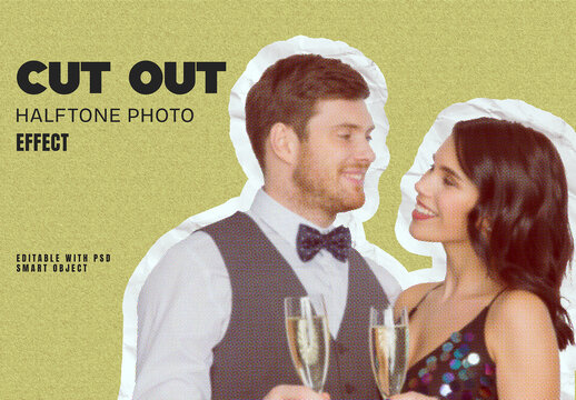 Cut Out Halftone Photo Effect Mockup