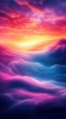 Colorful sunset over rolling clouds creates a stunning view in the twilight sky above the horizon