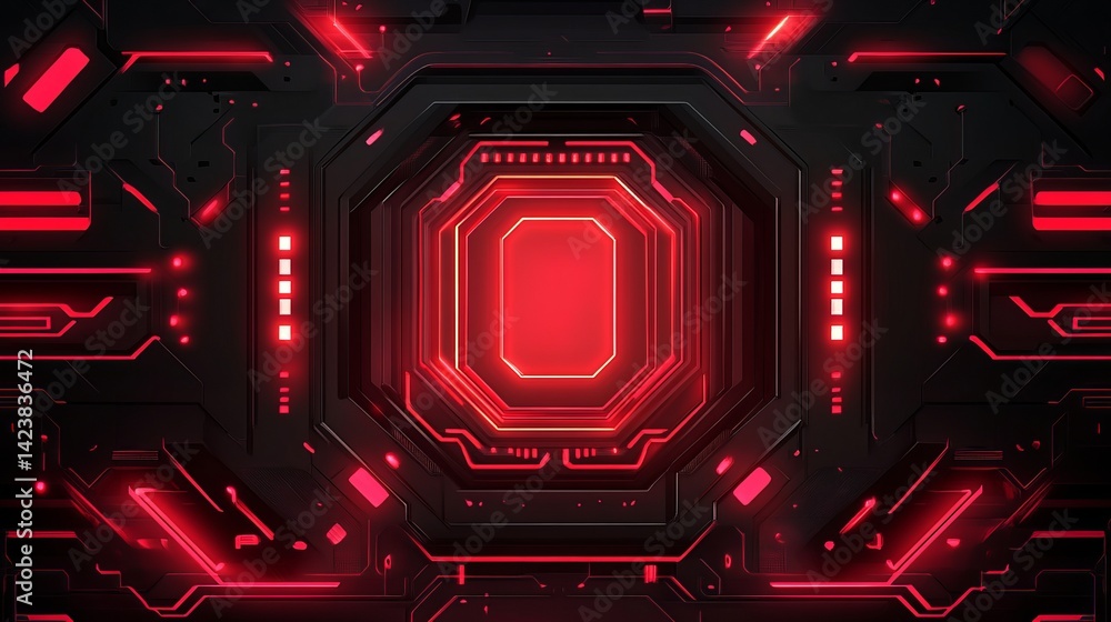 Poster abstract red neon tech background futuristic digital design dark panel interface glowing lines moder