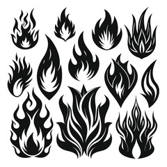 Naklejka premium Set of fire flame vector icons. Collection of fire and flame icons. Bonfire icons, flaming elements.