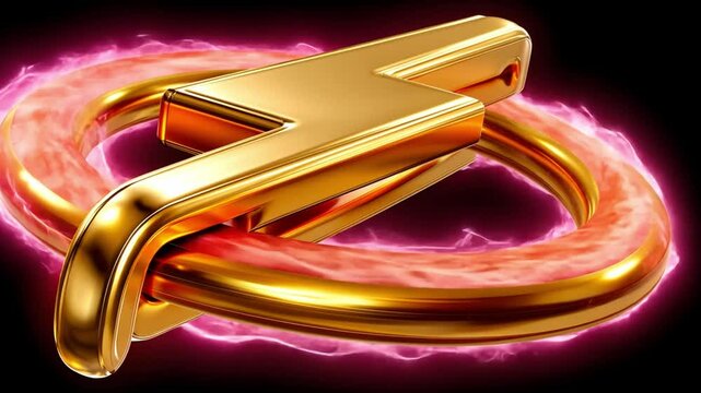 Golden lightning symbol surrounded by swirling energy and bright glowing rings on dark background