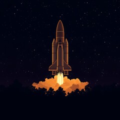 Fototapeta premium Rocket launch into starry night sky over forest