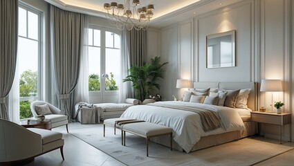 Elegant design and minimalist decor make this bedroom serene and refined