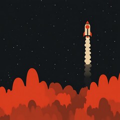 Naklejka premium Rocket Launch Through Night Sky Clouds
