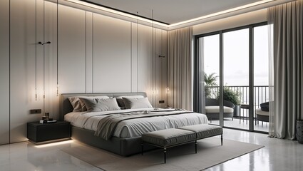 Fototapeta premium Elegant simplicity defines this minimalist bedroom with subtle luxury