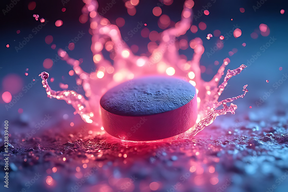 Poster dynamic tablet splashing in vibrant colors studio macro photography abstract close-up action