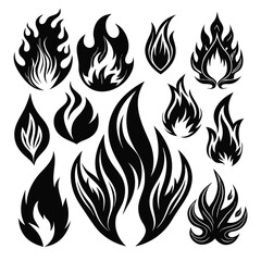 Set of fire flame vector icons. Collection of fire and flame icons. Bonfire icons, flaming elements.