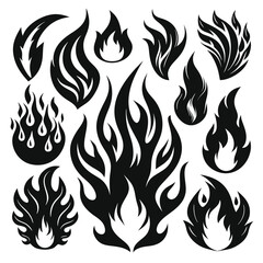 Set of fire flame vector icons. Collection of fire and flame icons. Bonfire icons, flaming elements.