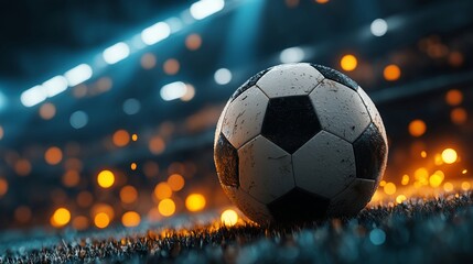 Fototapeta premium Soccer Ball on Grass at Dusk