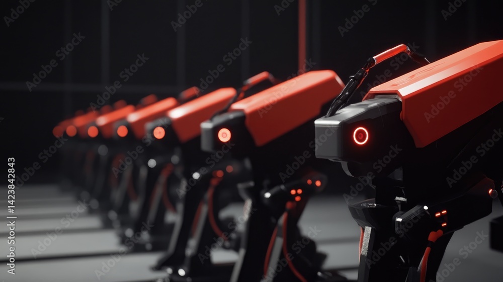 Poster motion sequence of a robotic system showing stages of automated production captured in frames
