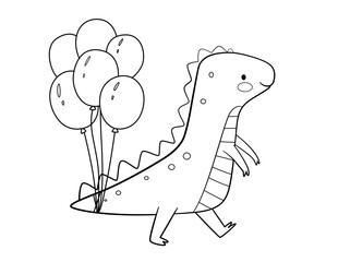 Pattern_roseBlack and white vector illustration of a cute cartoon dinosaur flying with balloons. Flying Dinosaur Coloring Page - Cute Cartoon Dino with Balloons
