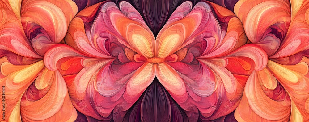 Poster abstract butterfly shape forming from swirling red and orange shapes